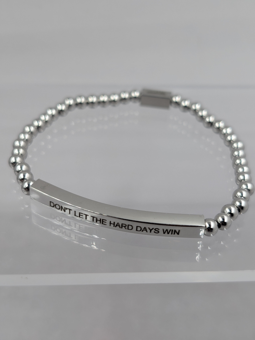 Inspirational Silver-Tone Beaded Bracelet - "Don't Let The Hard Days Win"